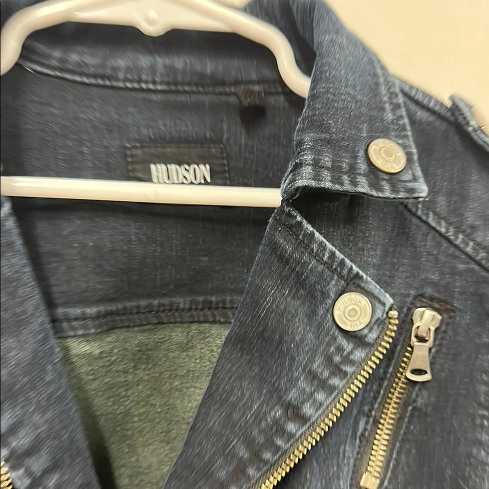Hudson Jeans dark blue moto Jean Jacket Asymmetrical Zipper M
